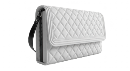 Elegant white luxury handbag with quilted pattern on black background