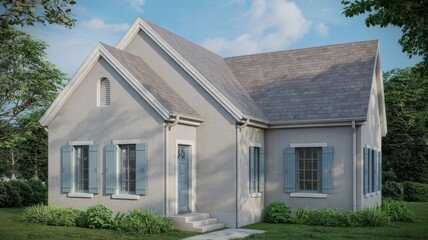 Find your dream home: charming cottage house with shutters and landscaping for sale real estate listing