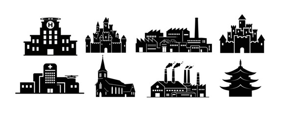 Obraz premium silhouette set of famous landmarks and parliament buildings