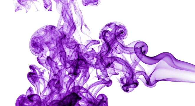 Vibrant Purple Smoke Swirling Against Transparent Background with Artistic Style