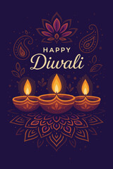 Modern Minimalist Happy Diwali Greeting Card Vector with Geometric Diyas and Elegant Typography