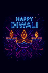 Modern Minimalist Happy Diwali Greeting Card Vector with Geometric Diyas and Elegant Typography