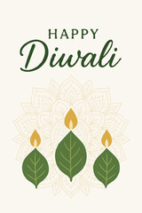 Modern Minimalist Happy Diwali Greeting Card Vector with Geometric Diyas and Elegant Typography