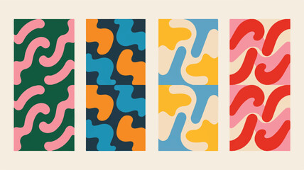 Four Abstract Organic Shapes In Bright Colors On Pastel Backgrounds colorful