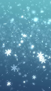 christmas snowflakes falling snow from top, winter holiday event on blue background,
