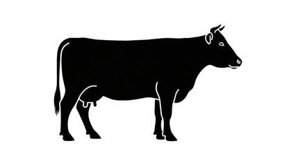 Simple black silhouette of a dairy cow. Farm animal vector icon for agriculture and livestock concepts