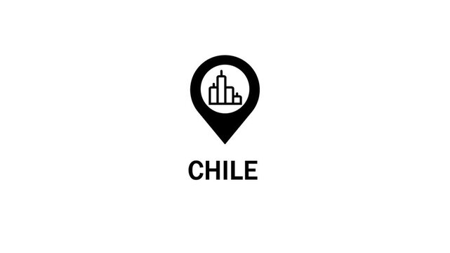 Chile location pin icon with city skyline silhouette and text map marker