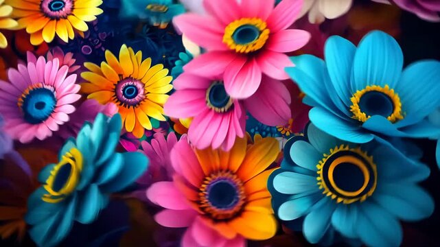 Vibrant blooming flowers in dynamic colorful motion