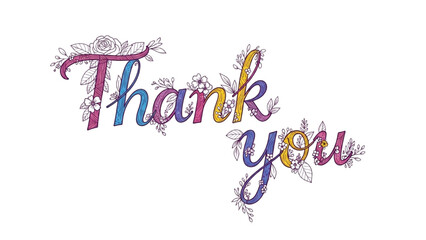 Expressing heartfelt gratitude with a beautiful blooming floral 'Thank You' illustration, perfect for cards and messages