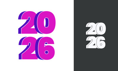 Modern 2026 Design, Geometric Numbers Logo, Contemporary Year Symbol, White Icon Black Background