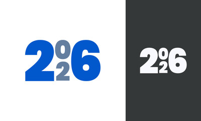 Year 2026 Logo, Modern Number Design, Elegant Digital Mark, Isolated White on Black