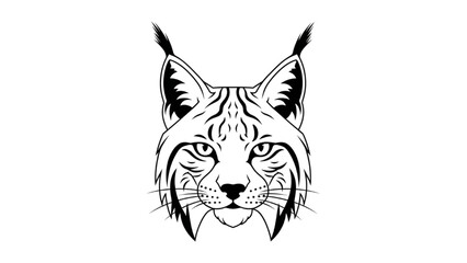 Majestic Lynx Head Detailed Black and White Illustration of Wildcat
