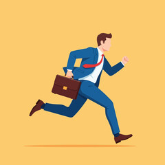 Man in Suit Running with Briefcase, Business Icon Illustration