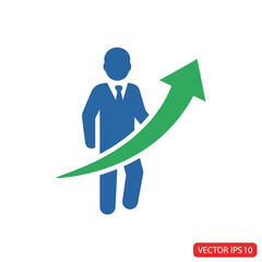 Business Growth Icon A Man with a Rising Green Arrow, Symbolizing Success and Progress