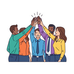 Teamwork and Collaboration High-Fiving Colleagues Celebrating Success and Unity