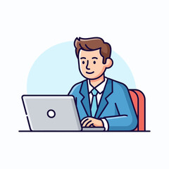 Business Professional Working on Laptop Icon Illustration
