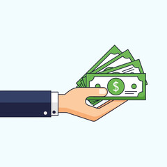 Hand holding cash illustration, perfect for finance, payments, and business concept design