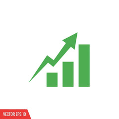 Growing business chart icon. Financial growth concept. Upward arrow, bar graph, positive trend