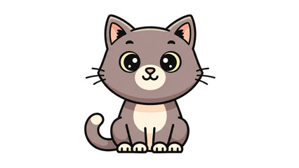 Cute Cartoon Cat Adorable Illustration of a Gray Kitty with Big Eyes and Whiskers