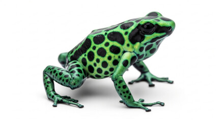 Obraz premium Green and black poison dart frog on a white background