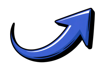 Vibrant blue arrow curves upward right direction, isolated on transparent