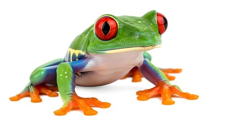 Red-Eyed Tree Frog with Vibrant Colors on White Background