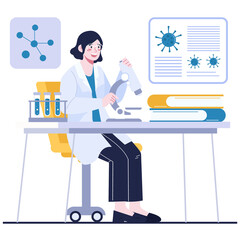 Scientist Working With Microscope And Test Tubes In Laboratory Science Research And Healthcare Concept With Viruses And Molecules On Transparent Background