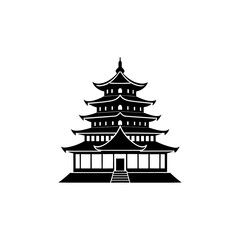 Pagoda temple black and white vector illustration