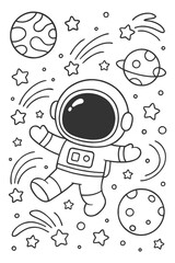 Space astronaut doodle coloring page book hand drawing vector