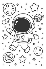 Cartoon character vector illustration design with Space astronaut doodle coloring