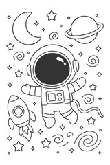 Abstract retro comic book illustration vector design - Space astronaut doodle coloring