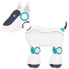 White Robot Dog With Blue Accents And Black Face Markings On Transparent Background Detailed Pixel Art Style