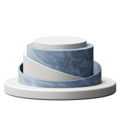 Three Tiered Cylinder Display Stand With Textured Blue Surface And White Accents For Product Presentation Isolated On Black Background