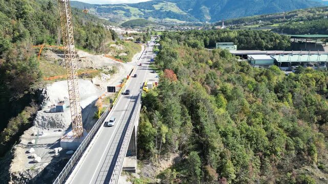 Ponte Riga near Varna and the A22, with the famous Brenner Base Tunnel construction site in the background, merging engineering and Alpine scenery.