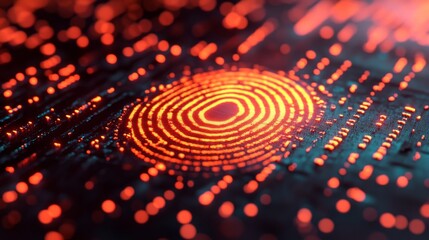 Modern Electronic Biometric Authorization System with Digital Fingerprint Scanner on Dark Surface