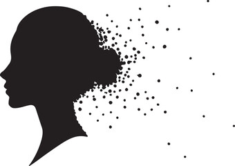 silhouette of a woman head dissolving into particles