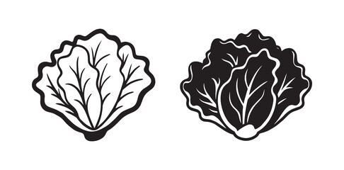 Lettuce leaf vegetable silhouette illustration outlne and solid