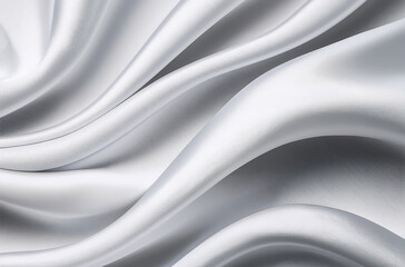 Obraz premium Elegant white silk fabric background with smooth flowing folds and shiny texture, perfect for luxury design, fashion, wedding themes, cosmetics, or sophisticated abstract backdrops.