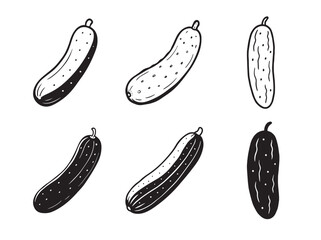Hand drawn cucumber illustrations silhouette set