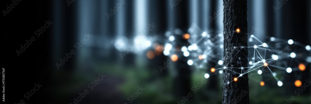 Wall mural bioluminescent forest representing efficiency creation intelligence generation solution blending nat