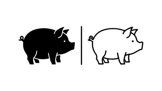 Minimalist Black And White Pig Icon Set