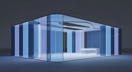 Showcase your brand in this stunning modern trade show booth with vibrant lighting and sleek design, perfect for attracting attention and making a statement