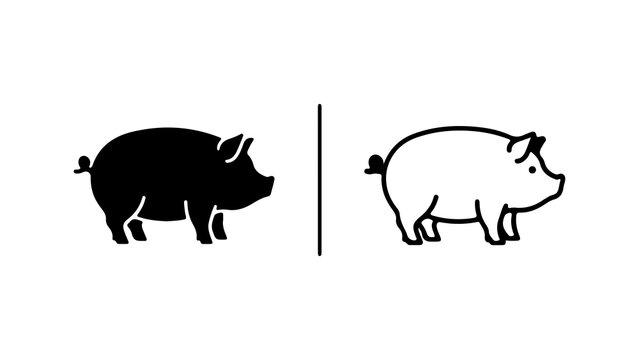 Minimalist Black and White Pig Icon Set