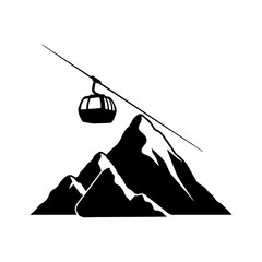 Minimalist Cable Car Over Mountain Peak Vector Silhouette © Adobe