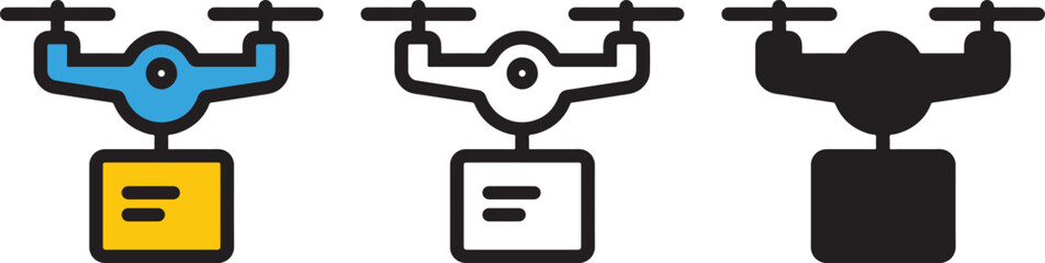 Package Carrying Drones Vector Set Color, Silhouette, and Line Art Illustration