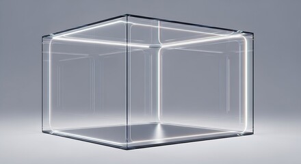 Sleek crystal cube glowing with neon light for modern technology or science concepts, perfect for futuristic product display or innovative presentations