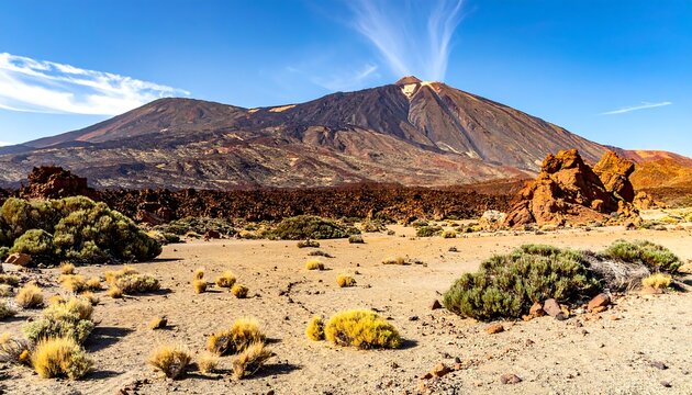 Mount Teides Majestic Presence - A Volcanic Landscape in Tenerife.