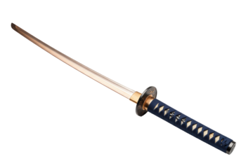 Isolated katana sword, traditional Japanese samurai weapon, sharp blade with handle, combat ready