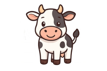 Fototapeta premium Cute cartoon cow vector illustration standing, happy farm animal character, dairy concept with transparent background
