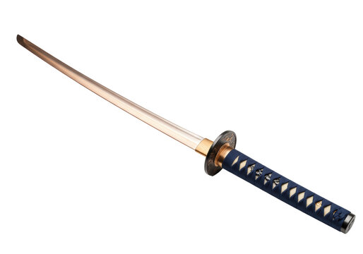 Isolated katana sword, traditional Japanese samurai weapon, sharp blade with handle, combat ready